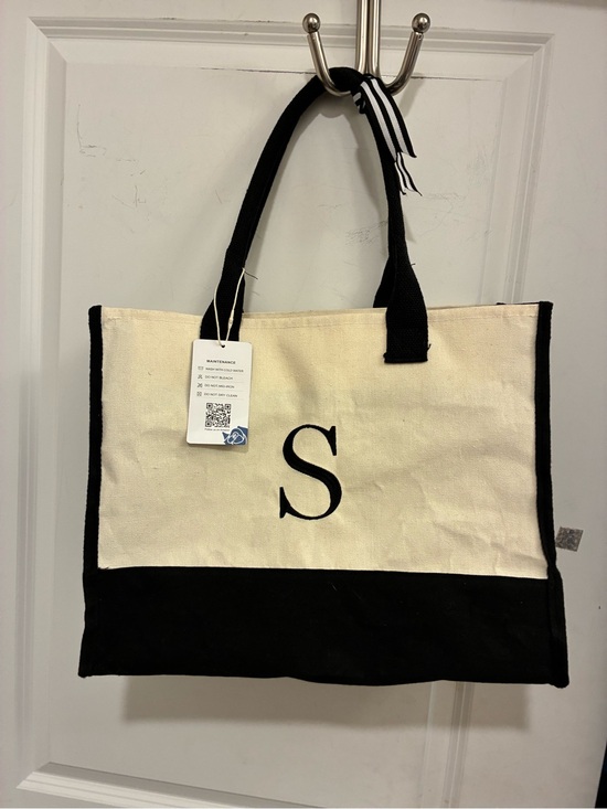 yoolite Handbags - Monogram Canvas Tote Bag - Cream & Black